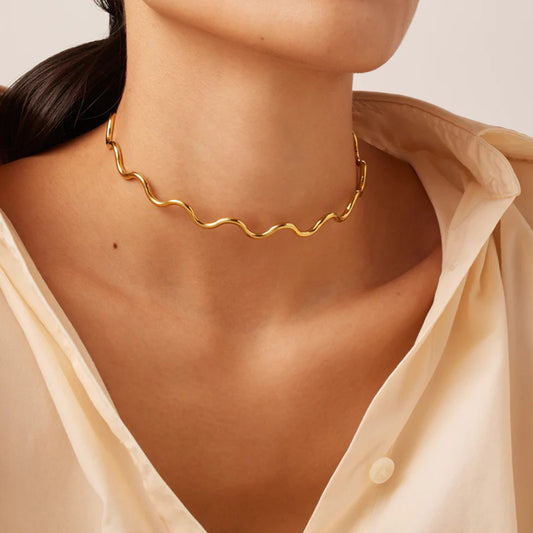 18k Gold Plated Necklace Stacking Irregular Collar Wavy Neck Choker