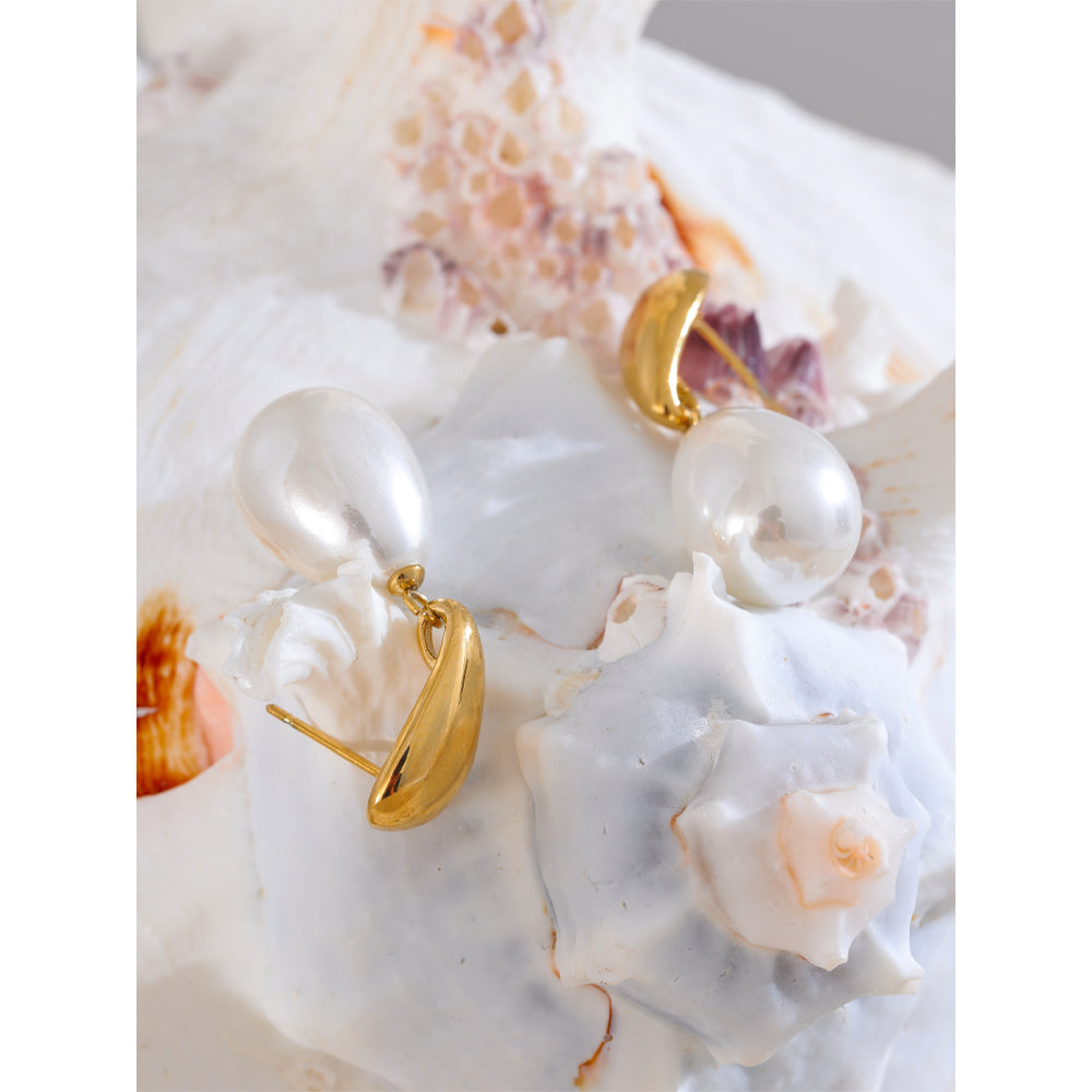 Gold Shield Pearl Drop Hangings