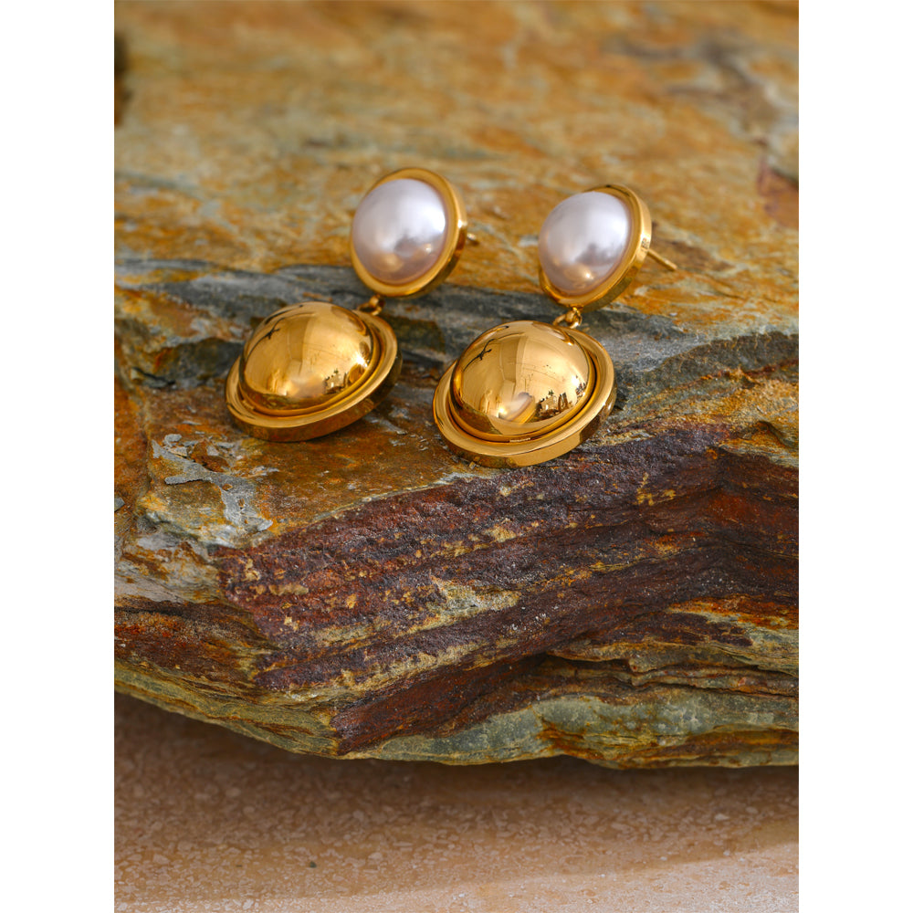 Gold Orb Pearl Drop Hangings