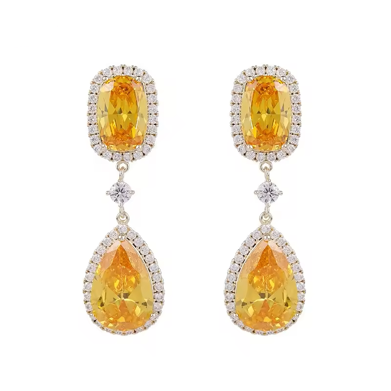 Water Drop Zircon Yellow Stone Earrings