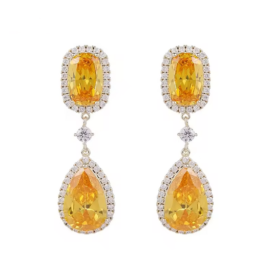 Water Drop Zircon Yellow Stone Earrings