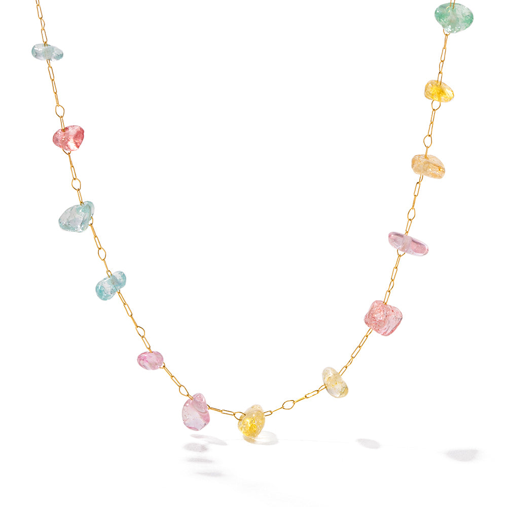 18K Gold Plated Colorful Natural Stone Charm Necklace