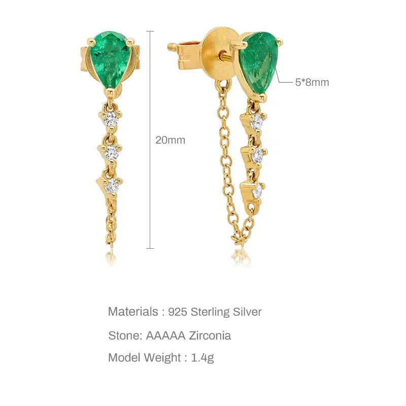 Water Drop Rubi Chain Tassel Stud Earrings