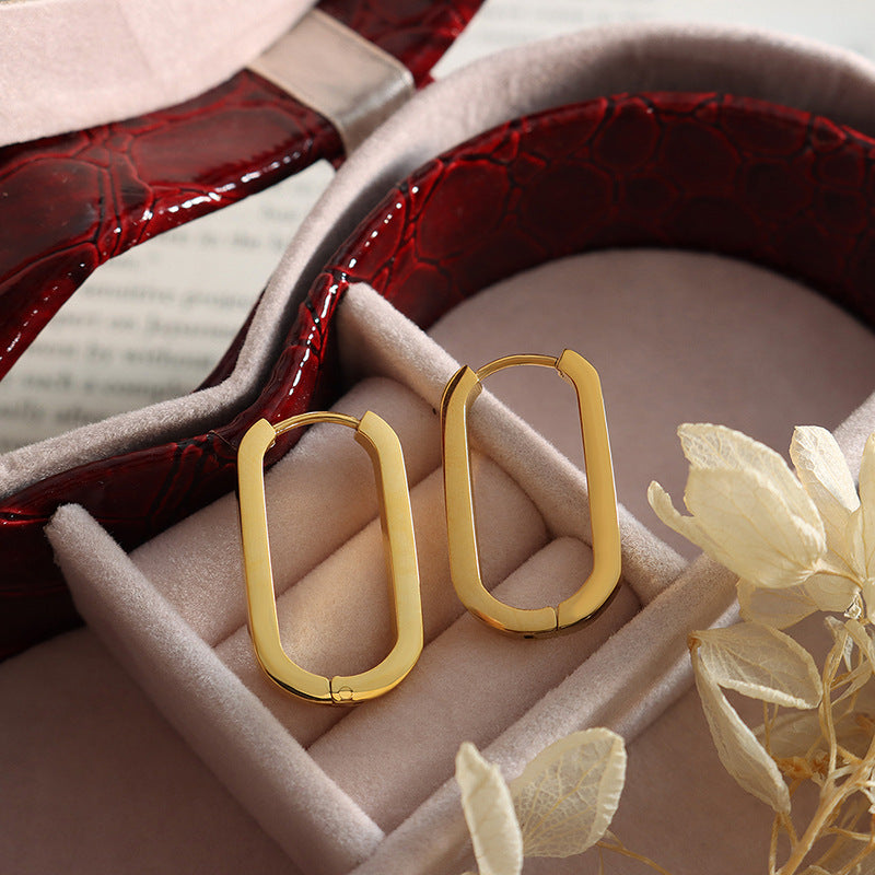 18k Gold Plated Geometric Oval Rectangular Earrings