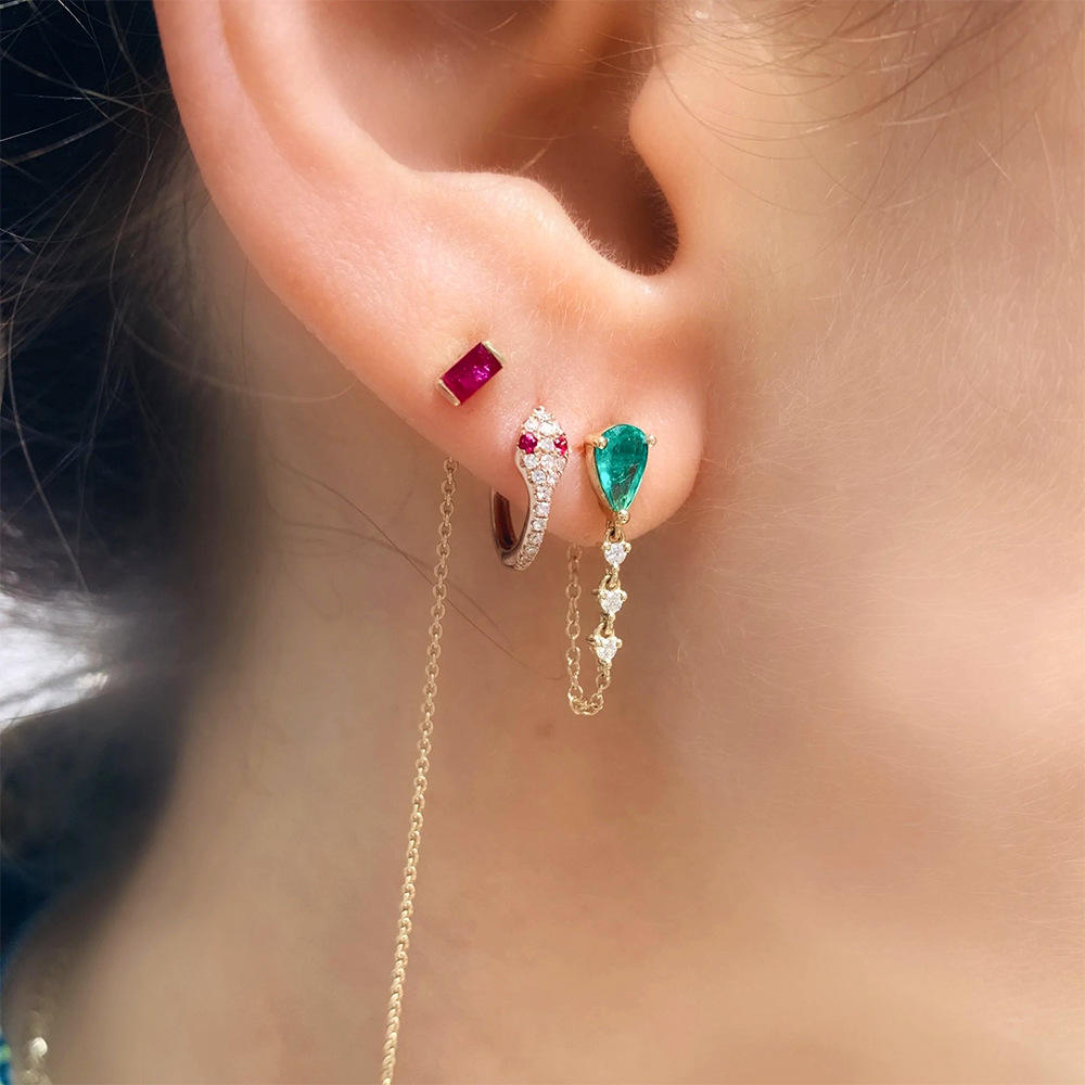 Water Drop Rubi Chain Tassel Stud Earrings