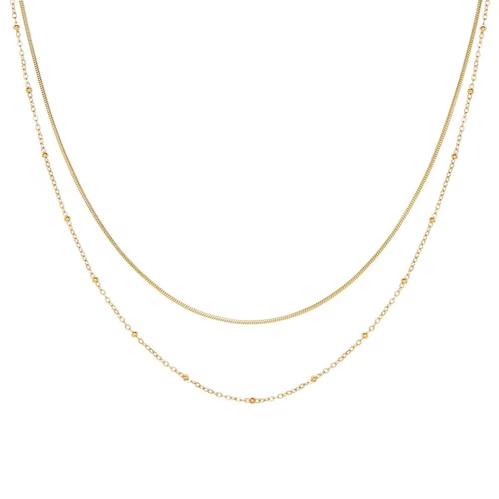 18k Gold Plated Double-layer Beads Chain Necklace