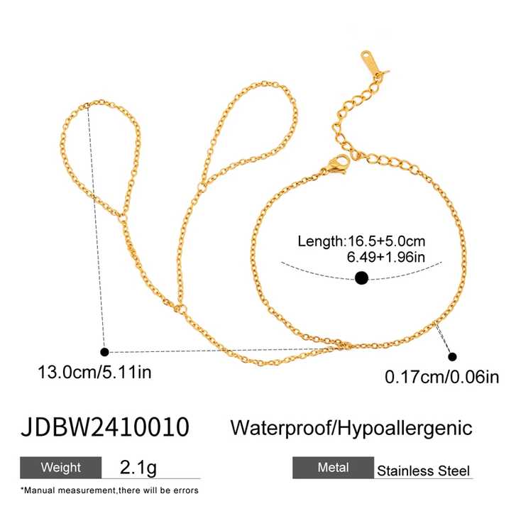 18k Gold Stainless Steel 1.5mm Minimalist Link Finger Chain Bracelet