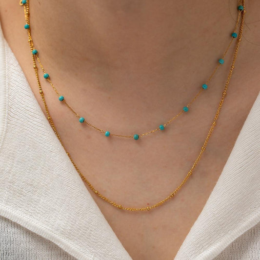 18k GP Turquoise Bead Double Layered Chain
