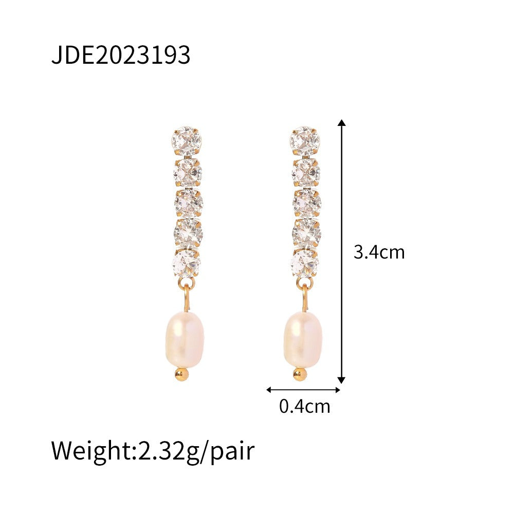 18K GP CZ and Pearl Hanging Earrings