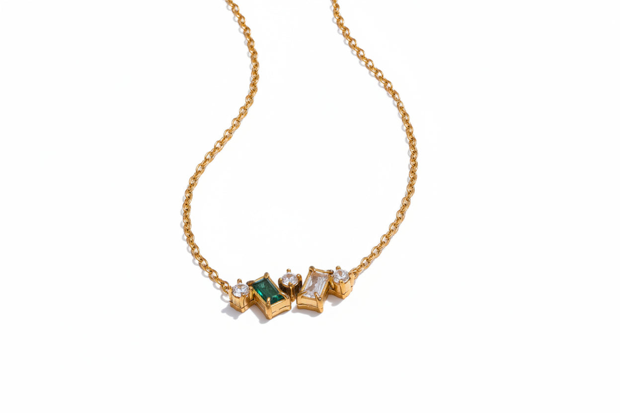 Rainbow Crystal Baguette Necklace