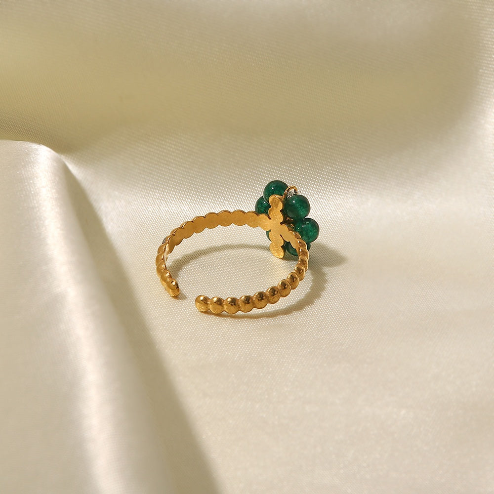 18k Gold Plated Green Sunflower Natural Stone Ring