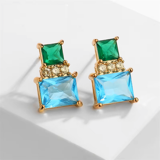 18k Gold Plated Rectangle CZ Designer Ear Studs