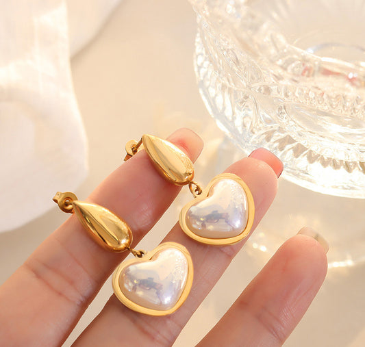Heart Pearl Drop Earrings
