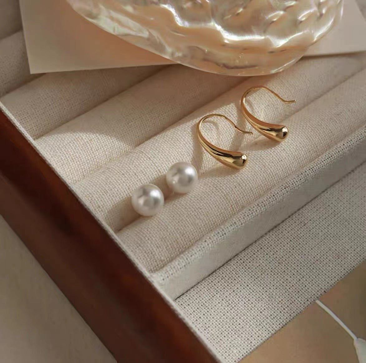 18K GP Geometric Pearl Ear Hook Earrings