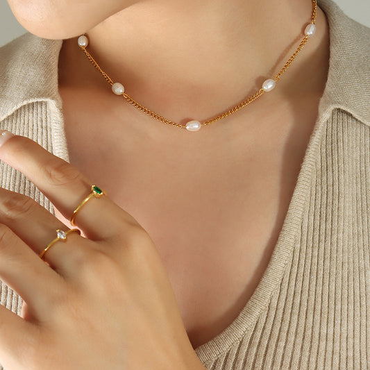 18k Gold Plated Fresh Water Pearl Curb Necklace.
