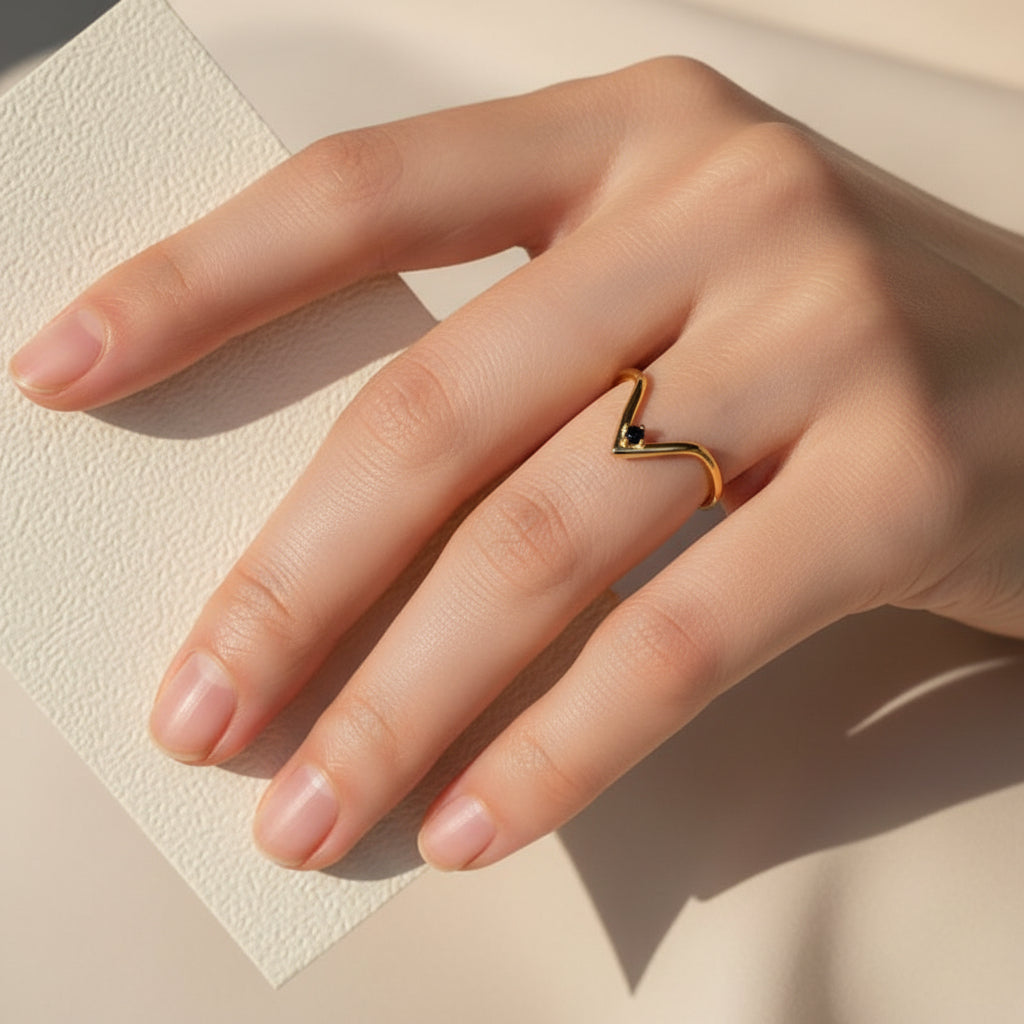 Black Stone Chevron Ring
