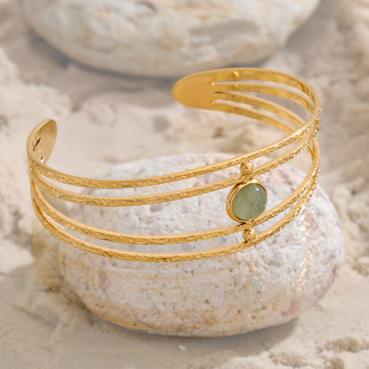 Green Stone Triple Cuff Bracelet