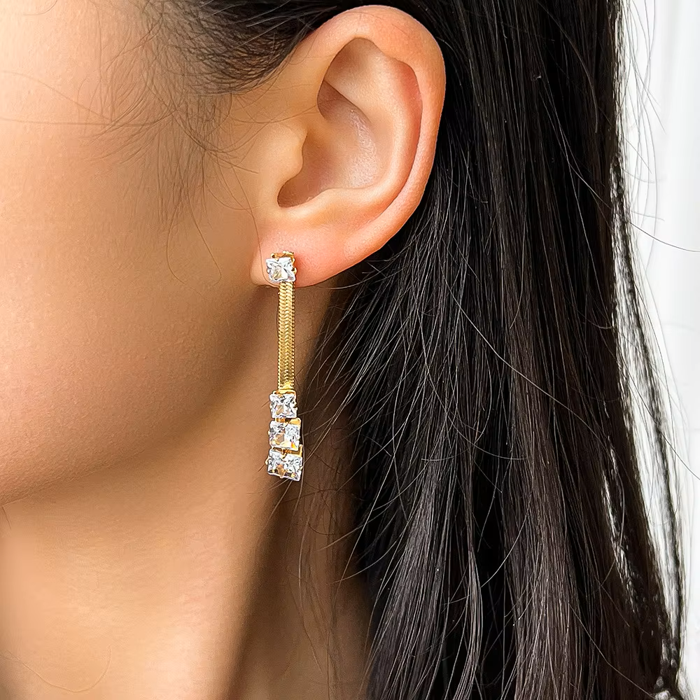 Retro Square White Zircon Earrings