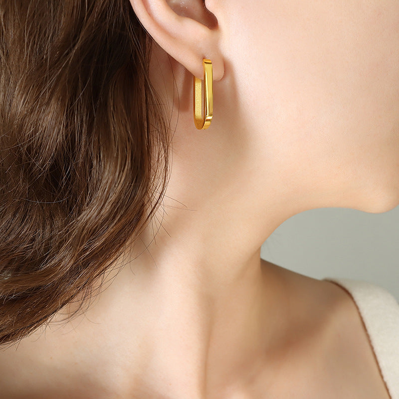 18k Gold Plated Geometric Oval Rectangular Earrings