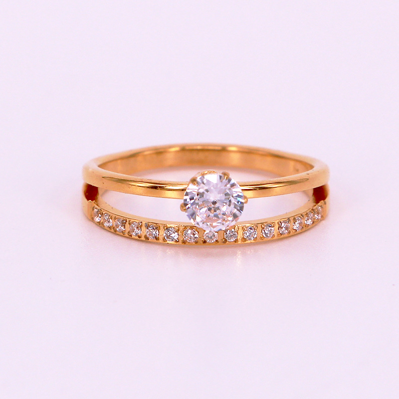 Solitaire Double Band Ring