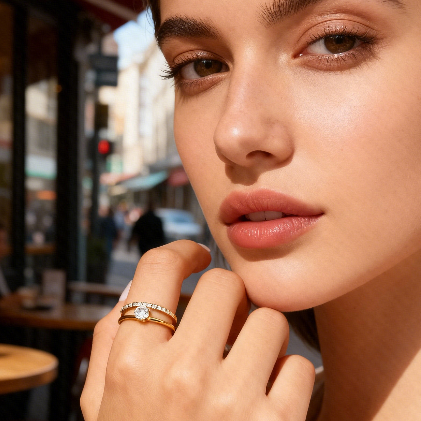 Solitaire Double Band Ring
