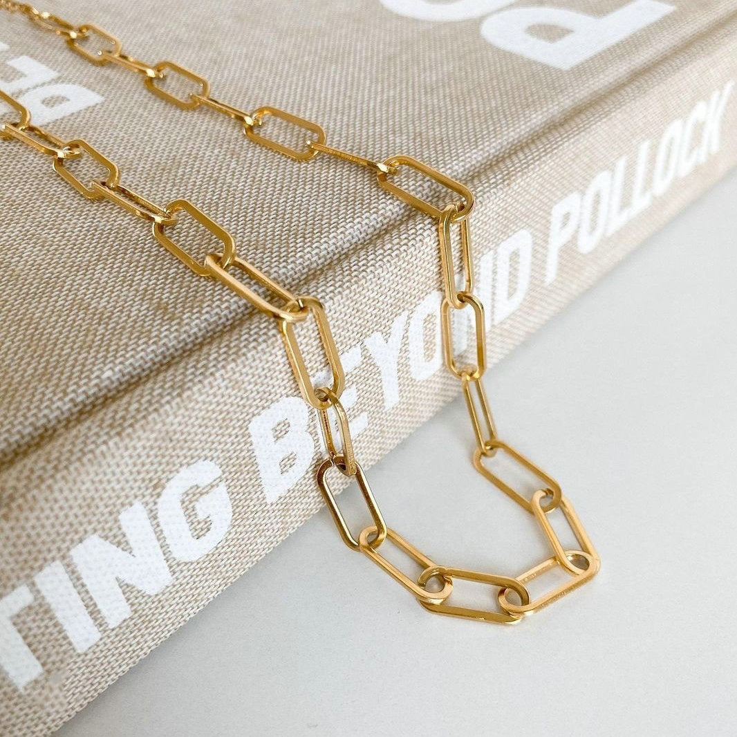 18K Gold Filled Paper Clip Link Chain Necklace
