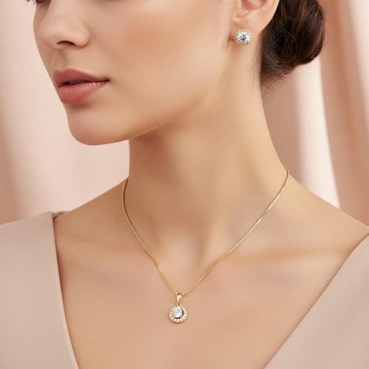 18k Gold Plated Charm Rhinestone Pendant Set