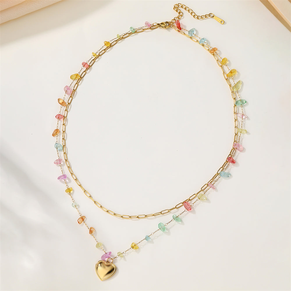 18K Gold Plated with Heart-shaped Colorful Stone Pendant Necklace
