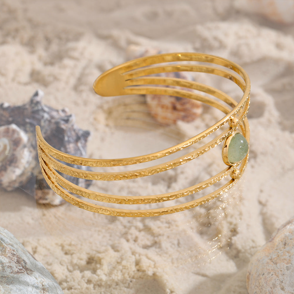 Green Stone Triple Cuff Bracelet
