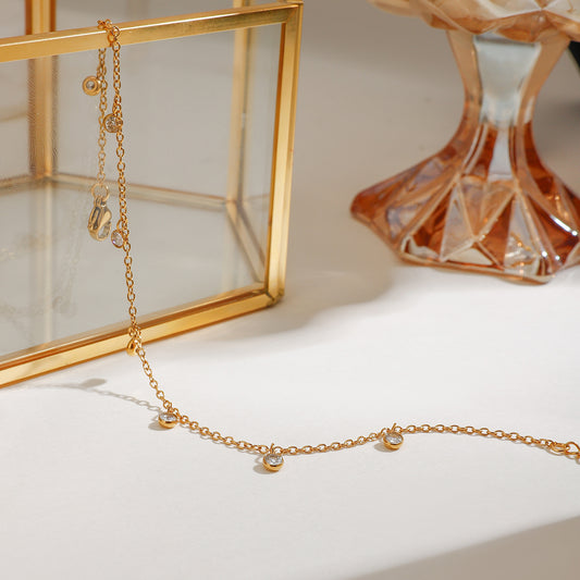 18K Gold Plated Round CZ Stone Anklet
