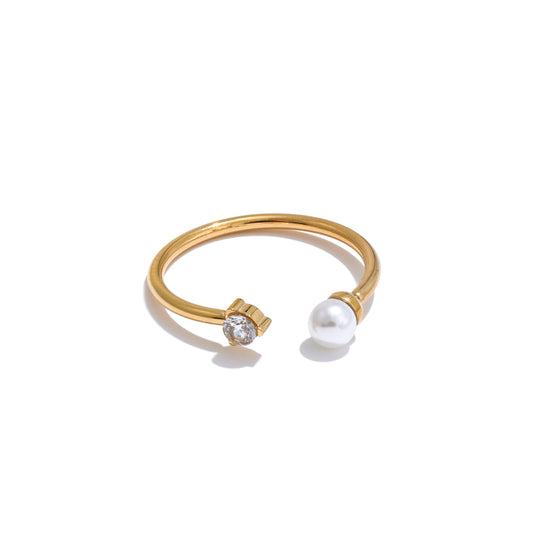 Pearl & Crystal Open Ring