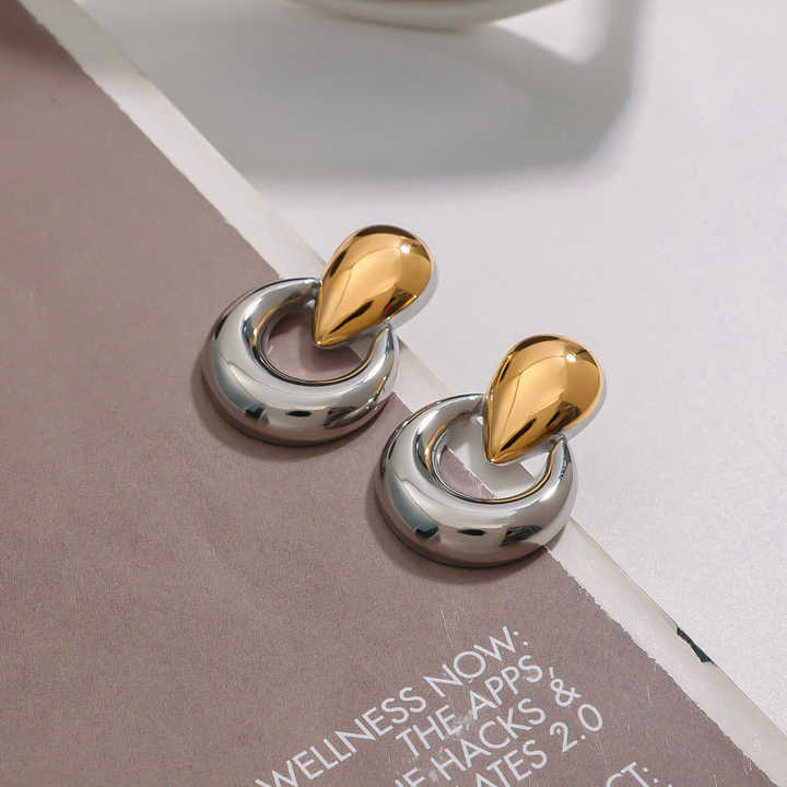 18K PVD Gold Plated Two Tone Color Polished Earrings