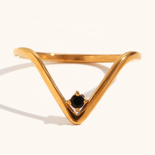 Black Stone Chevron Ring