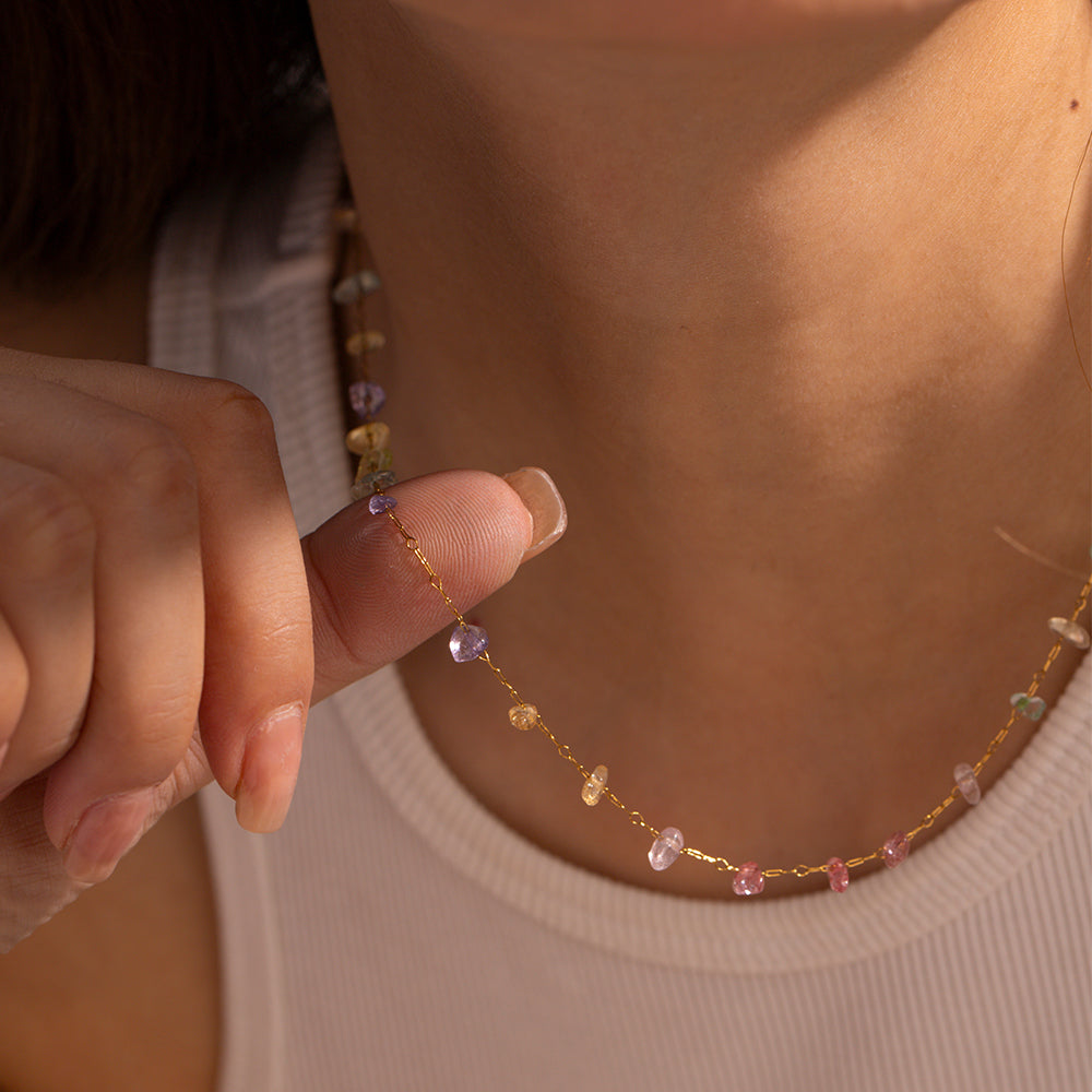 18K Gold Plated Colorful Natural Stone Charm Necklace
