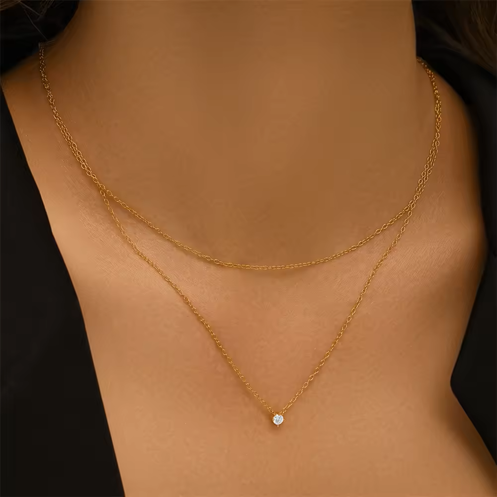 925 Sterling Silver Double-Layer Dainty Pendant Necklace