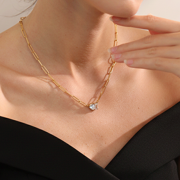 Dual Stone Paperclip Necklace
