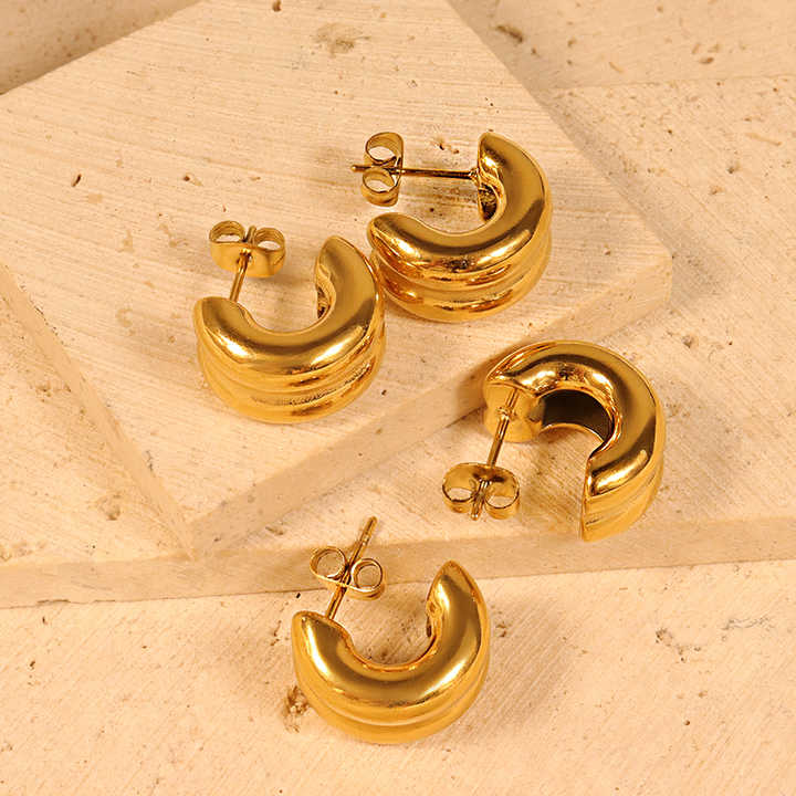 18K Gold Plated C Shape Chunky Earrings