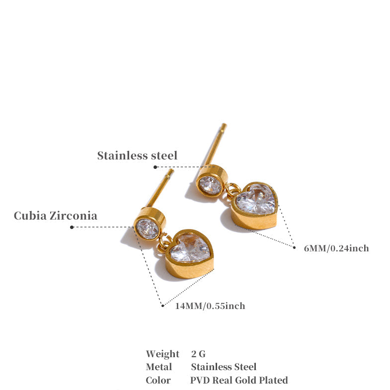 Round Bezel Heart Drop Studs