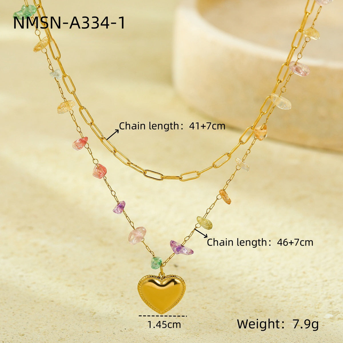 18K Gold Plated with Heart-shaped Colorful Stone Pendant Necklace