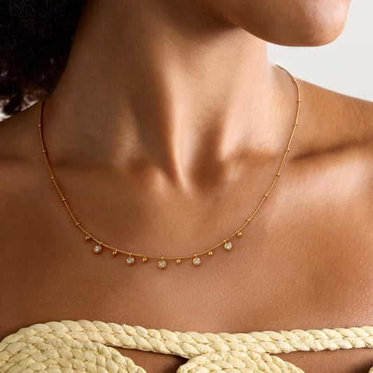 18k Gold White Round Zircon Pendant Necklace