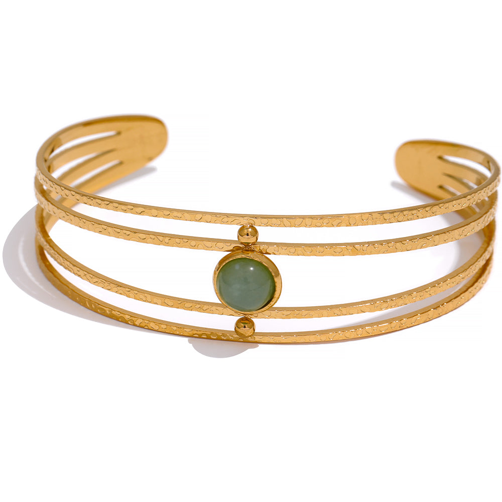 Green Stone Triple Cuff Bracelet
