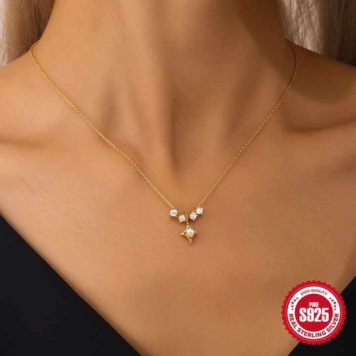 S925 Silver Diamond-encrusted Four-pointed Star Necklace