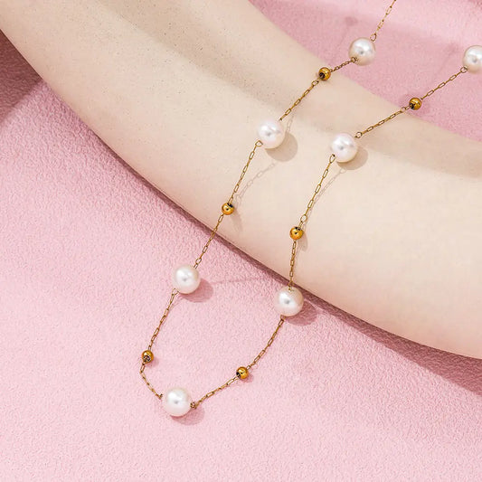 Imitation Pearl Dainty Chain Beads Necklace