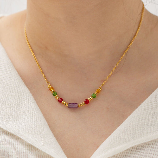 18K GP Multicolor Glass Bead Necklace