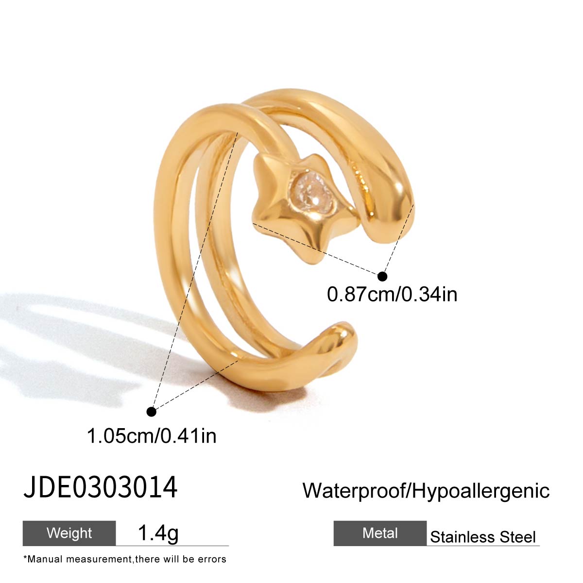 18K Gold Plated Cuff Earrings with Star Rhinestone