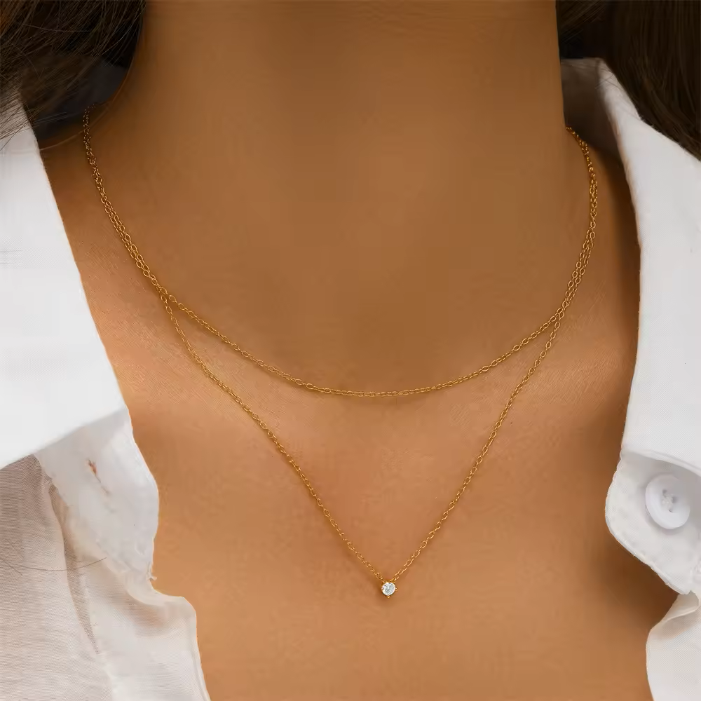 925 Sterling Silver Double-Layer Dainty Pendant Necklace