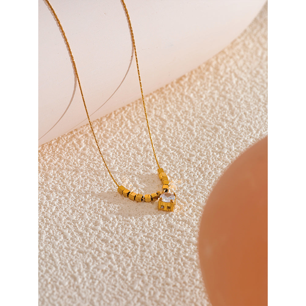 Cube Bead Crystal Drop Necklace