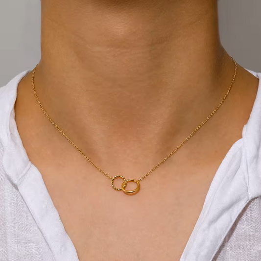 18k Gold Plated Double Circle Pendant Necklace