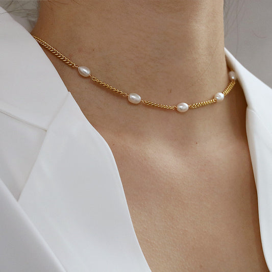 Pearl Curb Chain Necklace