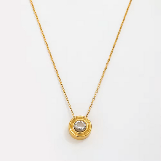 18K Gold Plated Round Zirconia Coin Pendant Necklace